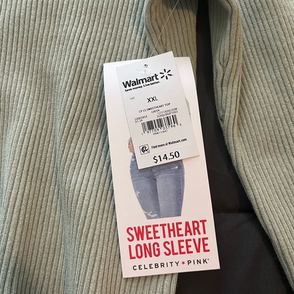 Celebrity Pink Ribbed V-Neck Top in Light Green - Picture 3 of 5